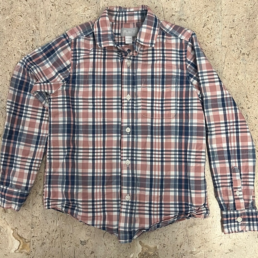 Place long sleeve button down shirt, youth medium 7/8